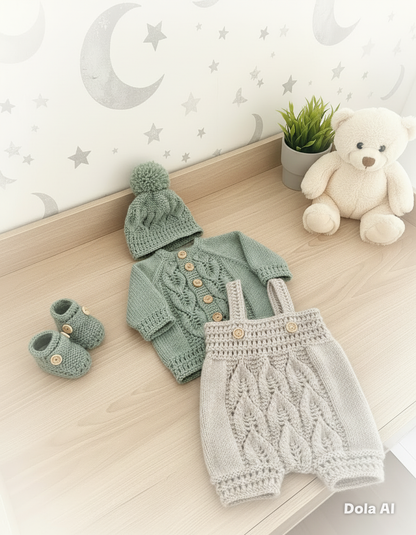 "Oregano” 4 Piece Set Knitting pattern for Reborn doll 16-22” or 0-3 Mth Old Baby