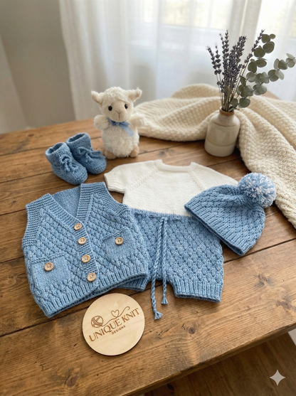 "Mustard” 4 Piece Set Knitting pattern for Reborn doll 16-22” or 0-3 Mth Old Baby