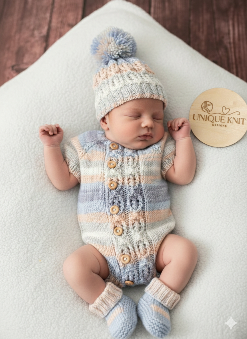 "Brooklyn" Romper knitting pattern for reborn doll 16-22" or 0-3 Month old baby