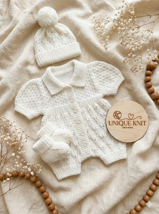 "Bluebell ” Romper Knitting pattern for Reborn doll 16 -22” or 0-3 Mth Old Baby