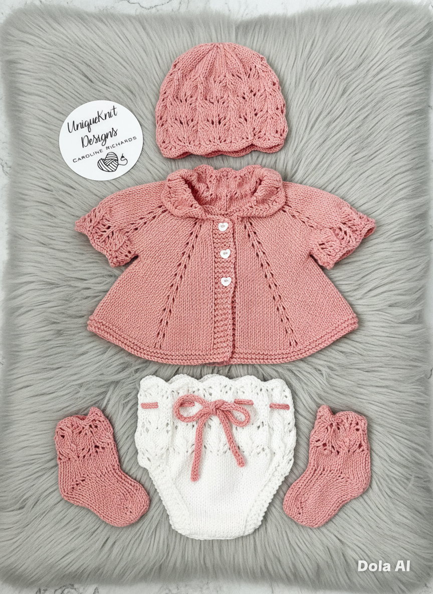 "Beatrice” Multi-piece Knitting pattern for Reborn doll 16 -22” or 0-3 Month Old Baby