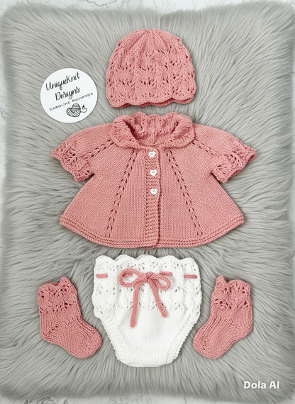 "Beatrice” Multi-piece Knitting pattern for Reborn doll 16 -22” or 0-3 Month Old Baby