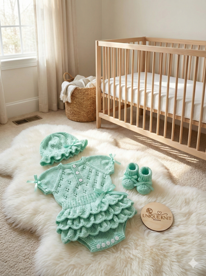 "Bouquet” Rah-Rah romper Knitting pattern for Reborn doll 16 -22” or 0-3 Mth Old Baby