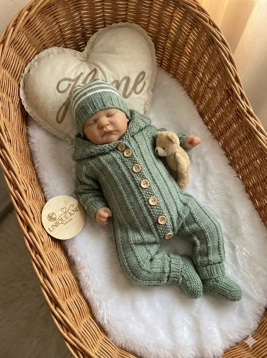 "Alyssum ” Hooded Romper Knitting pattern for Reborn doll 16 -22” or 0-3 Mth Old Baby