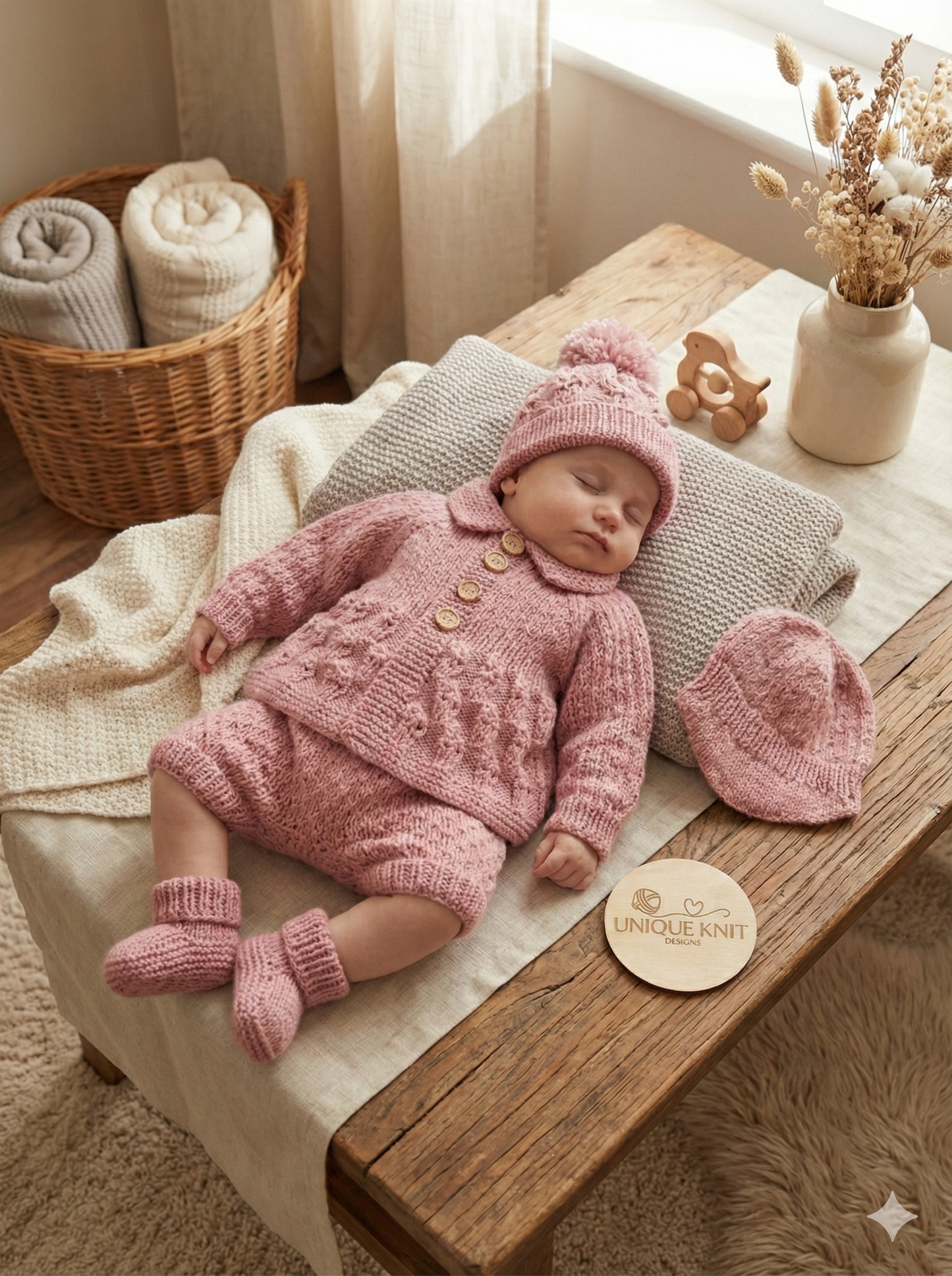 "Blueberry” 5 Piece set knitting pattern for reborn doll 16-22" or 0-3 month old baby