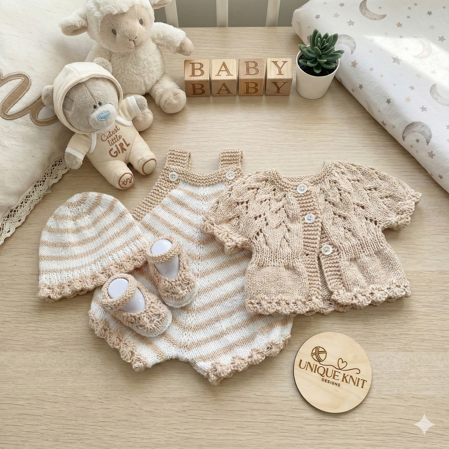 "Violets” 4 Piece Set Knitting pattern for Reborn doll 18-22” or 0-3 Mth Old Baby