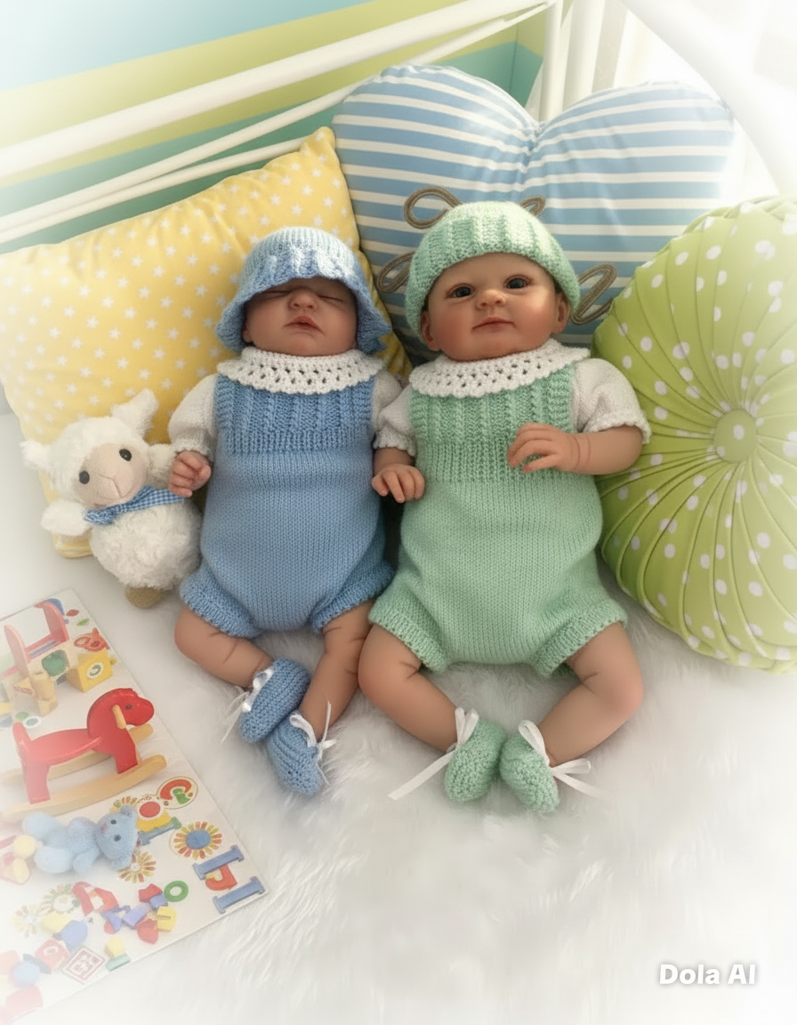 "Petal” Romper / Dungaree 4 piece set Knitting pattern for Reborn doll 16 -22” or 0-3 Mth Old Baby