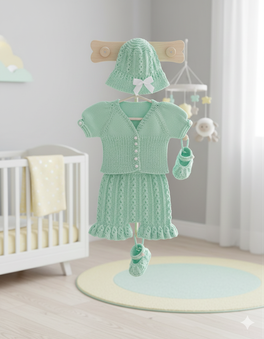 "Apricot” 4-piece set knitting pattern for Reborn doll 16 -22” or 0-3 Month Old Baby