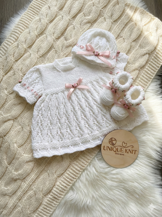 "Tulip” Dress Set Knitting pattern for Reborn doll 16 -22” or 0-3 Mth Old Baby