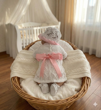 "Sakura” Dress set knitting pattern for Reborn doll 16 -22” or 0-3 Mth Old Baby