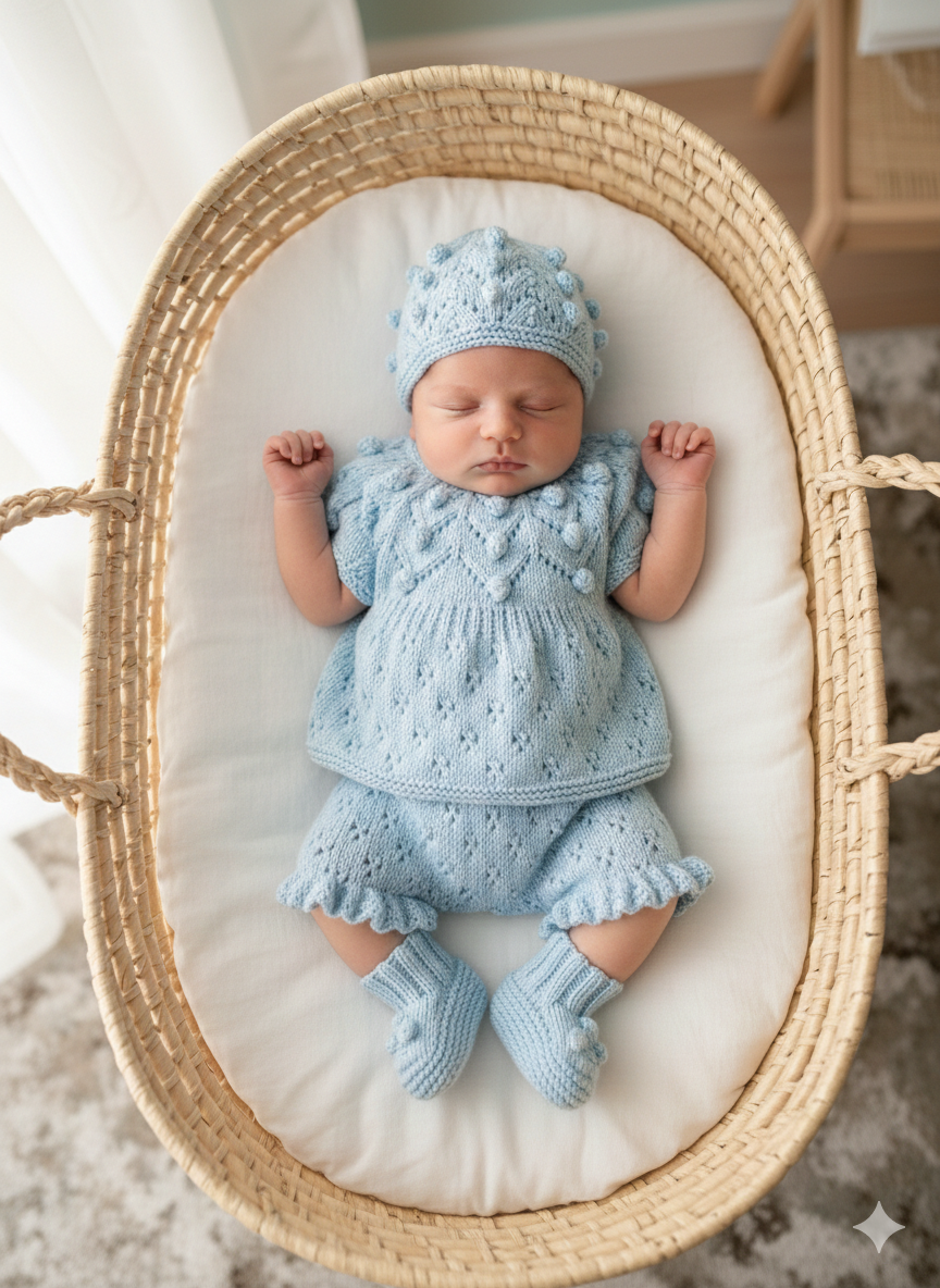 "Dewdrop” multi Piece Knitting pattern set for Reborn doll 16 -22” or 0-3 Month Old Baby