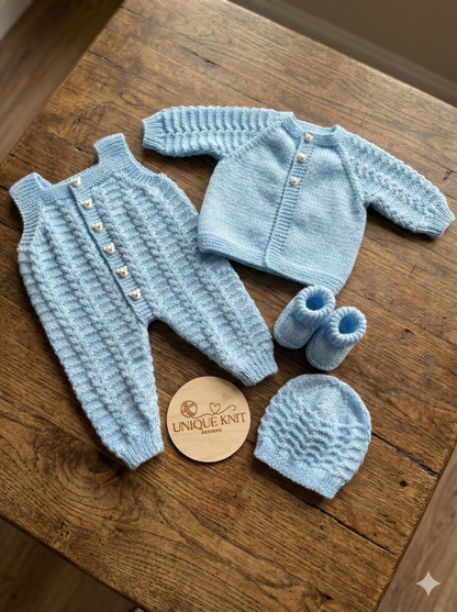 "Aurora” Dungaree set Knitting pattern set for Reborn doll 16 -22” or 0-3 Month Old Baby