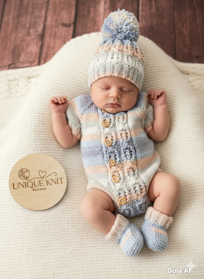 "Brooklyn" Romper knitting pattern for reborn doll 16-22" or 0-3 Month old baby