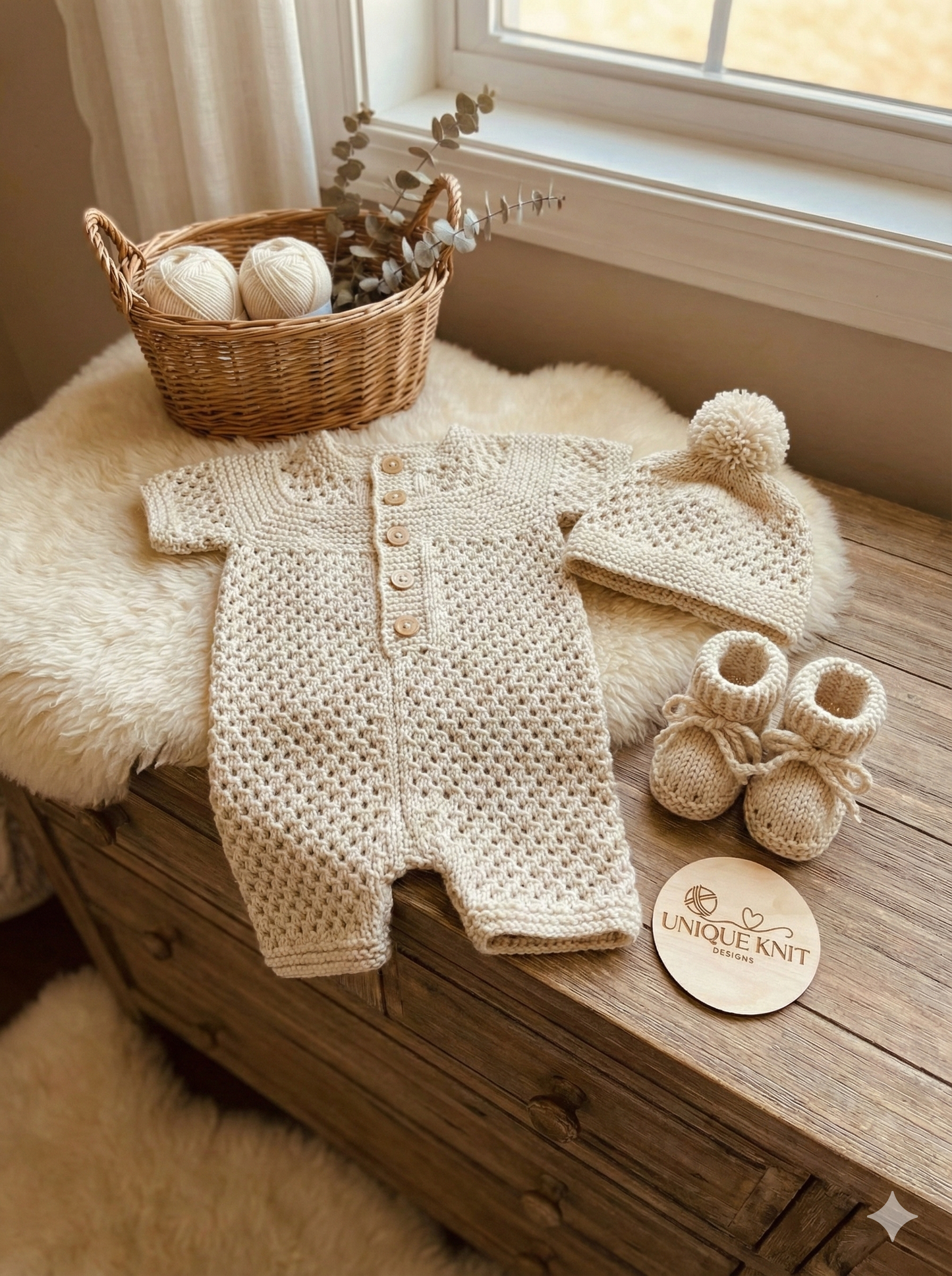 "Wisteria” romper Knitting pattern for Reborn doll 16 -22” or 0-3 Mth Old Baby