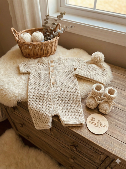 "Wisteria” romper Knitting pattern for Reborn doll 16 -22” or 0-3 Mth Old Baby