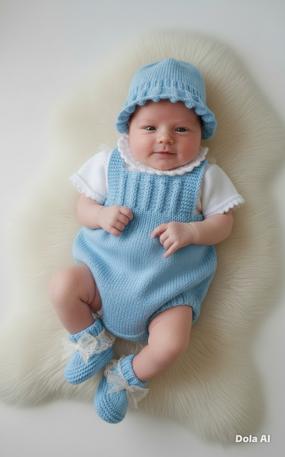 "Petal” Romper / Dungaree 4 piece set Knitting pattern for Reborn doll 16 -22” or 0-3 Mth Old Baby