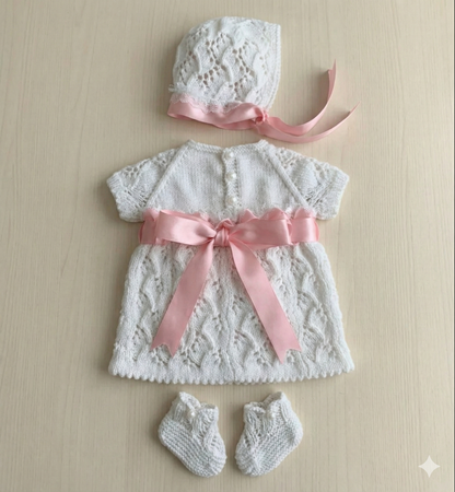 "Sakura” Dress set knitting pattern for Reborn doll 16 -22” or 0-3 Mth Old Baby