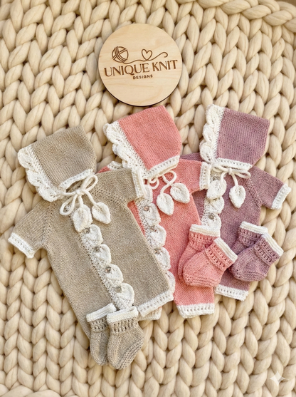 "Apple” Romper Knitting pattern for Reborn doll 16 -22” or 0-3 Mth Old Baby
