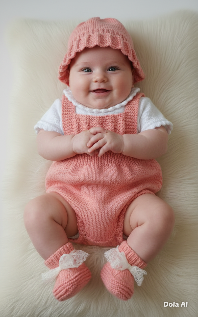 "Petal” Romper / Dungaree 4 piece set Knitting pattern for Reborn doll 16 -22” or 0-3 Mth Old Baby