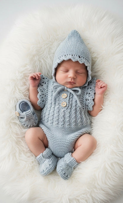 "Florence” Romper Knitting pattern for Reborn doll 16 -22” or 0-3 Month Old Baby