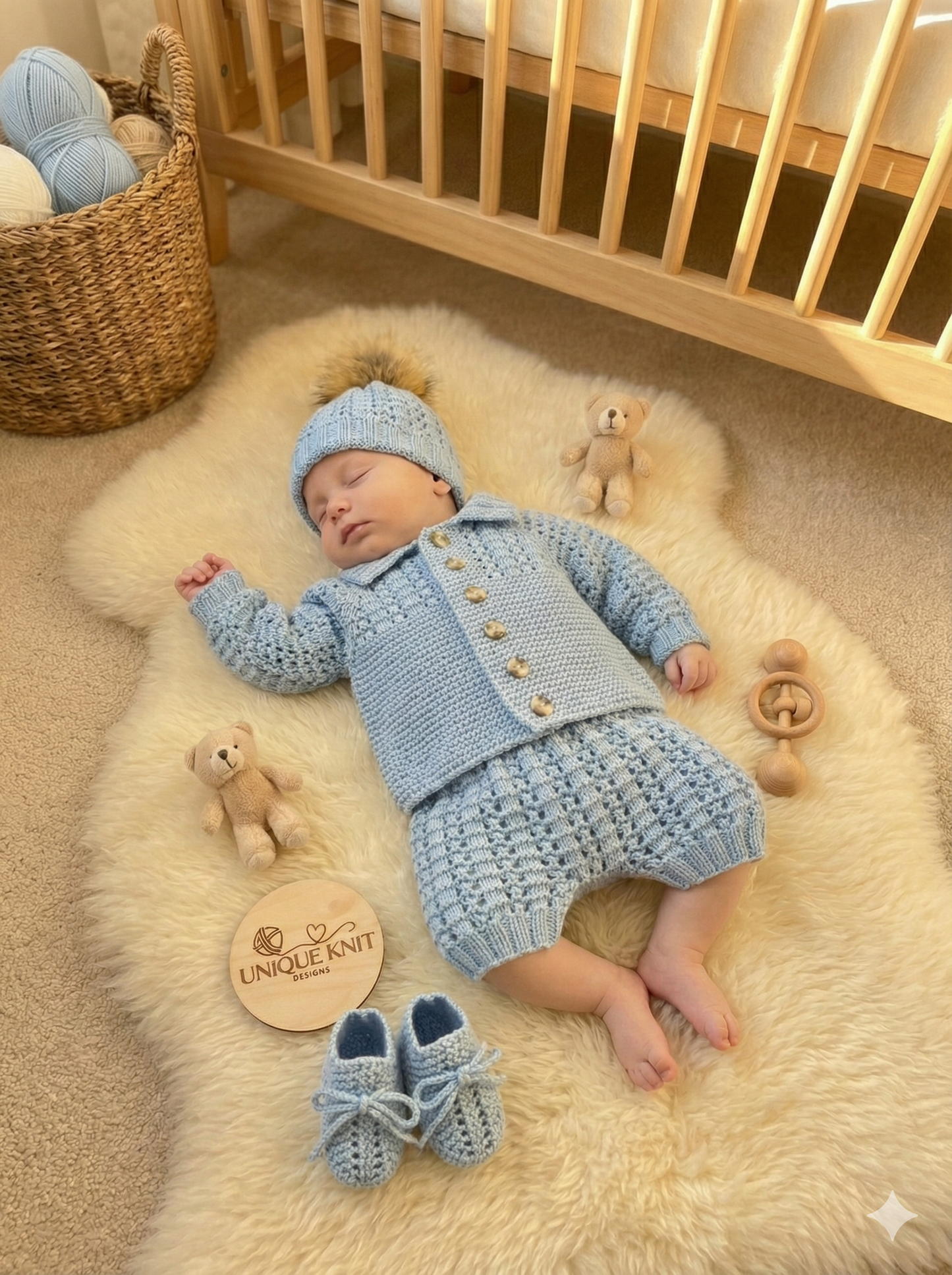 "Biscuit” Multi-piece Knitting pattern for Reborn doll 16 -22” or 0-3 Month Old Baby