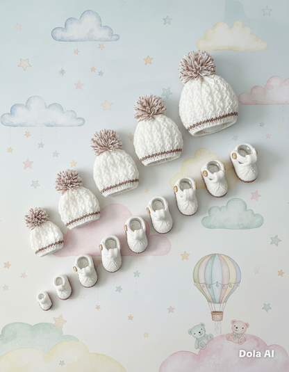 Hat & Shoes baby gift Set knitting pattern 6 size options from prem to 12 months