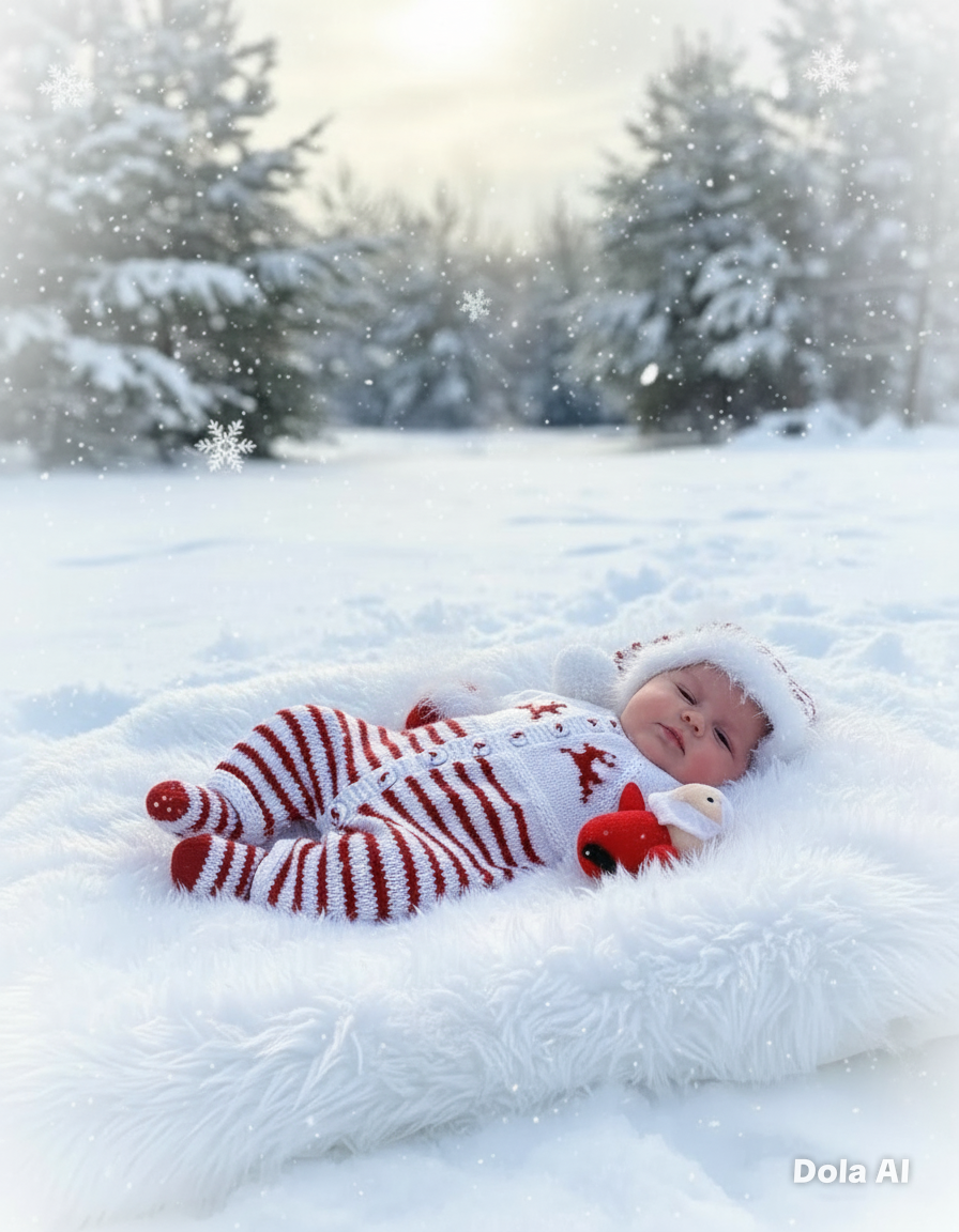 "Mistletoe” Fur trimmed Romper Knitting pattern for Reborn doll 16 -22” or 0-3 Mth Old Baby