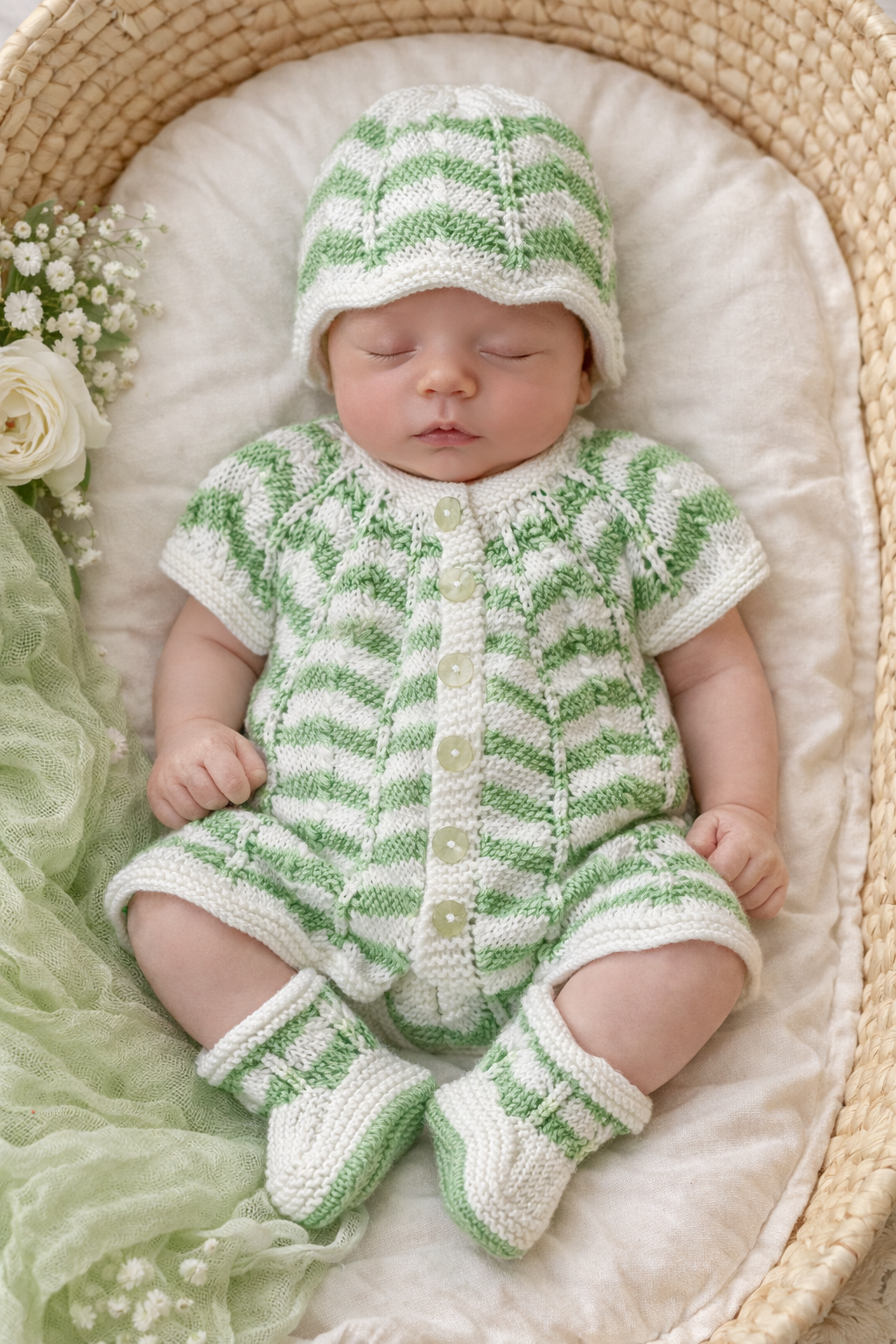 "Chevronette” Multi-piece Knitting pattern for Reborn doll 16 -22” or 0-3 Month Old Baby