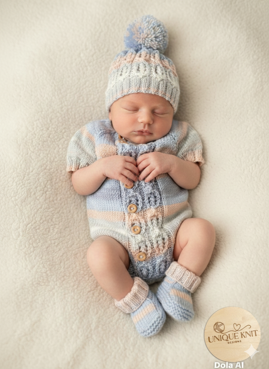 "Brooklyn" Romper knitting pattern for reborn doll 16-22" or 0-3 Month old baby