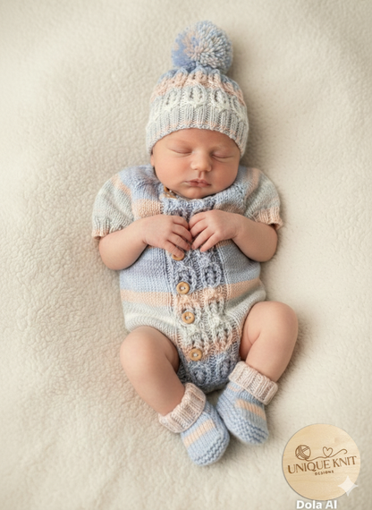 "Brooklyn" Romper knitting pattern for reborn doll 16-22" or 0-3 Month old baby