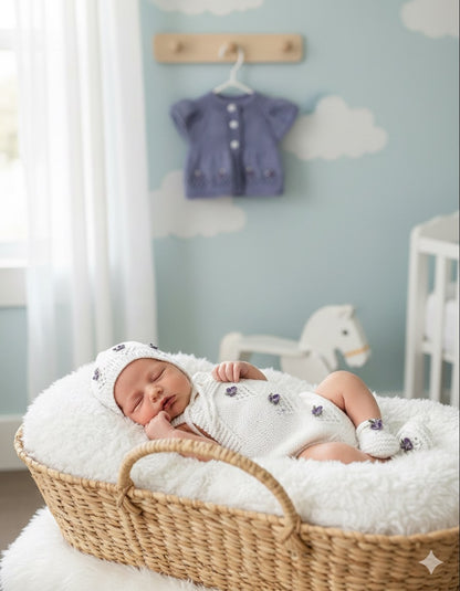"Isabelle” 4 Piece Knitting pattern set for Reborn doll 16 -22” or 0-3 Month Old Baby