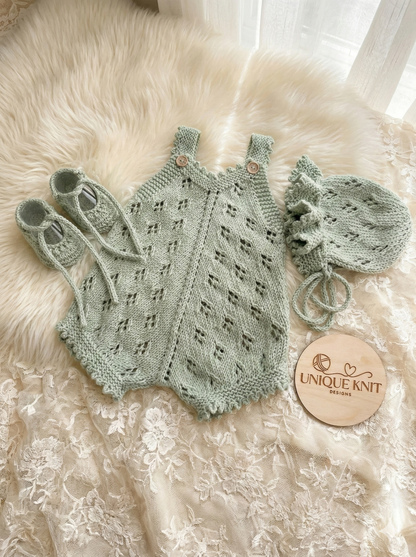 "Citrus” Romper Knitting pattern for Reborn doll 16 -22” or 0-3 Mth Old Baby