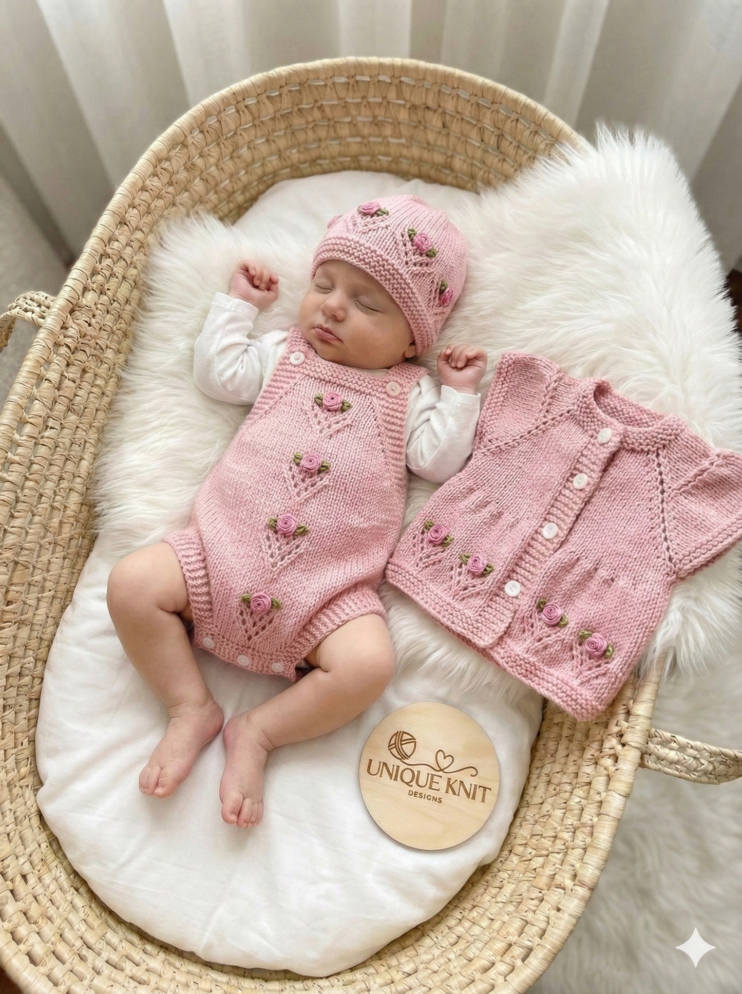 "Isabelle” 4 Piece Knitting pattern set for Reborn doll 16 -22” or 0-3 Month Old Baby