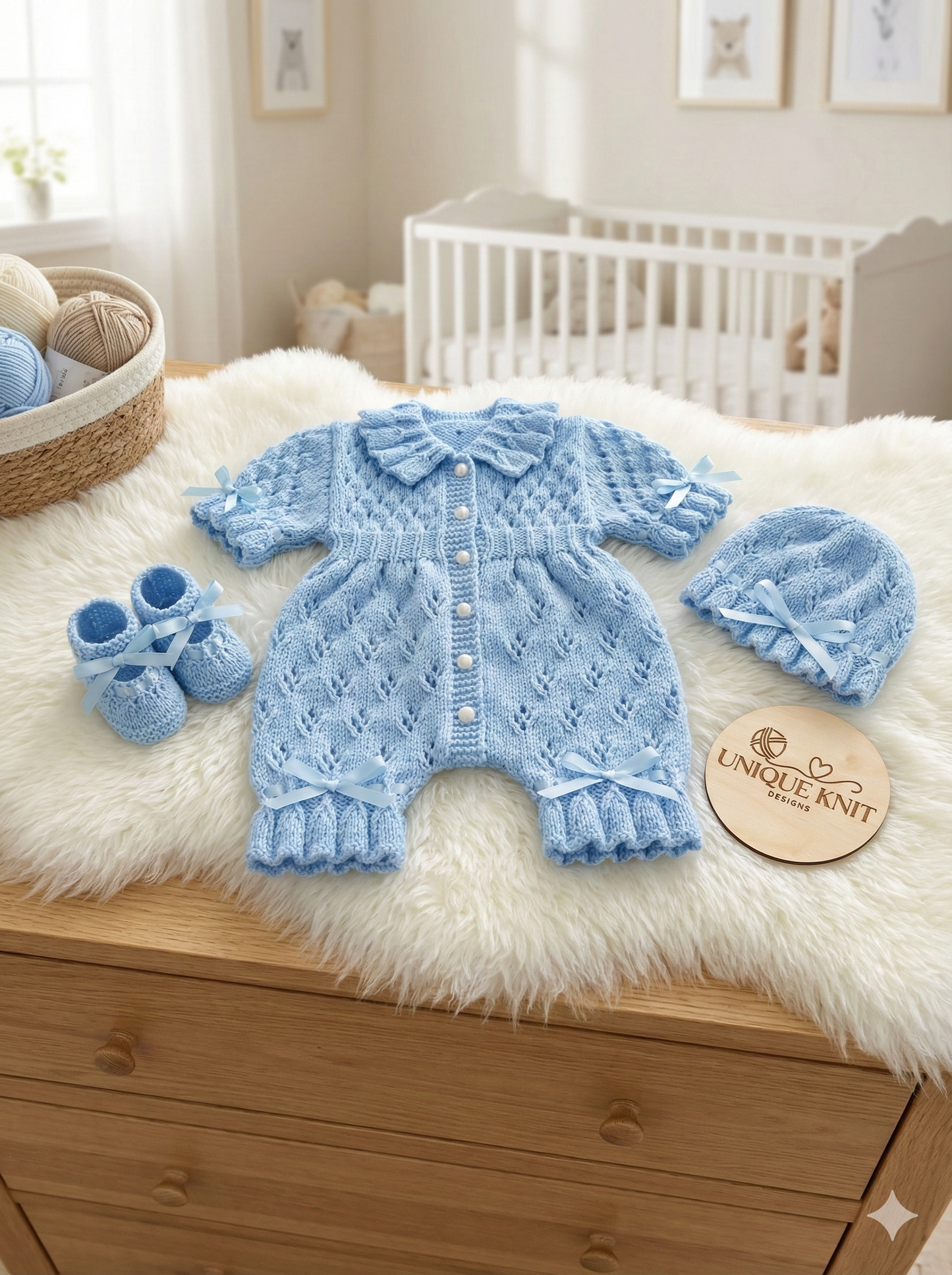 "Blossom ” Romper Knitting pattern for Reborn doll 16 -22” or 0-3 Mth Old Baby