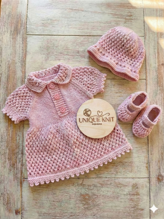 "Lavender” All-in-one dress Knitting pattern for Reborn doll 16 -22” or 0-3 Mth Old Baby