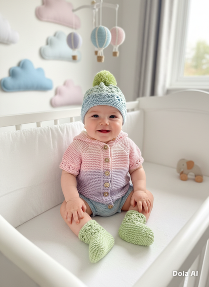 "Rainbow” Multi Piece set knitting pattern for reborn doll 16-22" or 0-3 month old baby