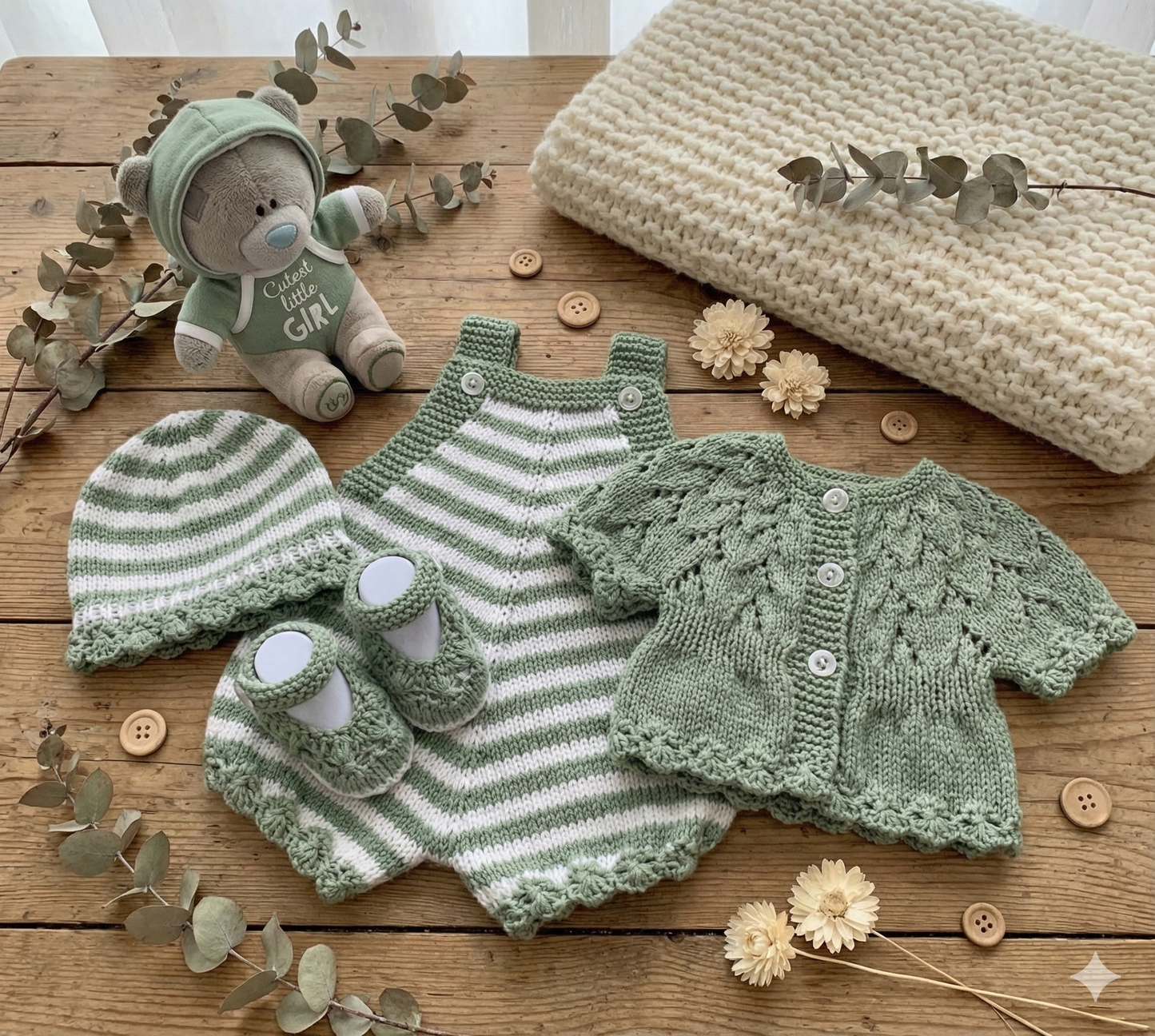 "Violets” 4 Piece Set Knitting pattern for Reborn doll 18-22” or 0-3 Mth Old Baby