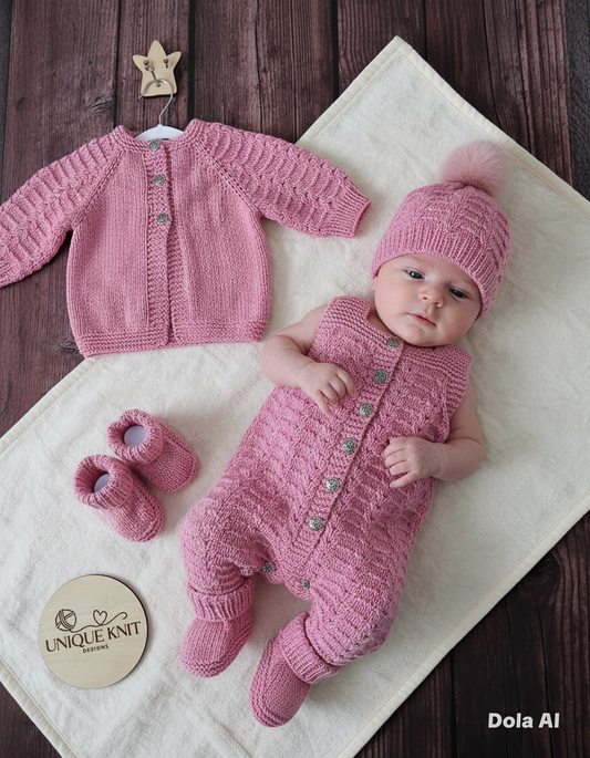 "Aurora” Dungaree set Knitting pattern set for Reborn doll 16 -22” or 0-3 Month Old Baby