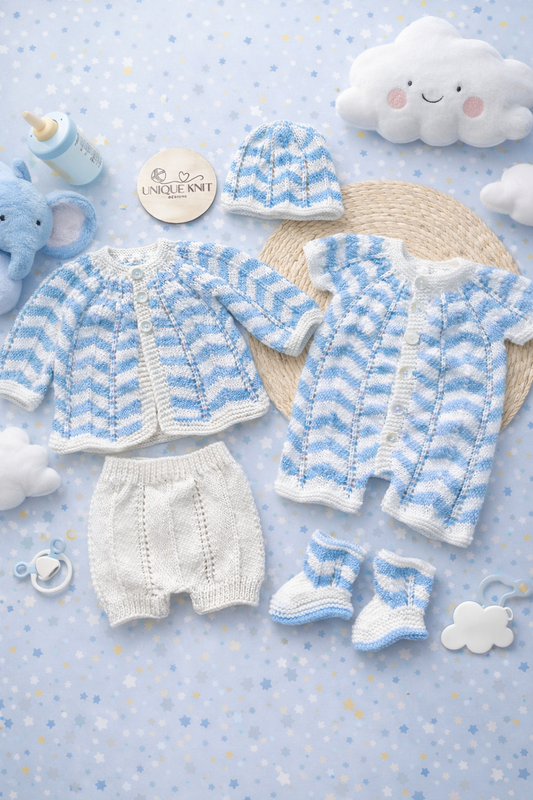 "Chevronette” Multi-piece Knitting pattern for Reborn doll 16 -22” or 0-3 Month Old Baby