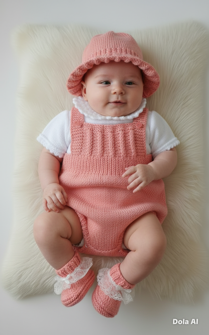 "Petal” Romper / Dungaree 4 piece set Knitting pattern for Reborn doll 16 -22” or 0-3 Mth Old Baby