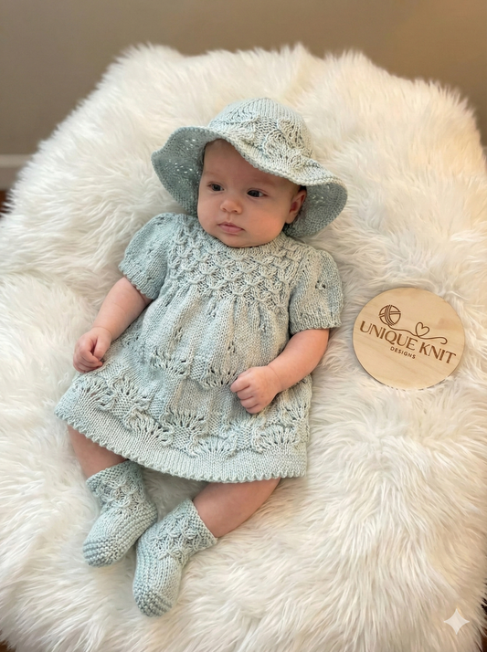 "Clementine” Dress Set Knitting pattern for Reborn doll 16 -22” or 0-3 Mth Old Baby