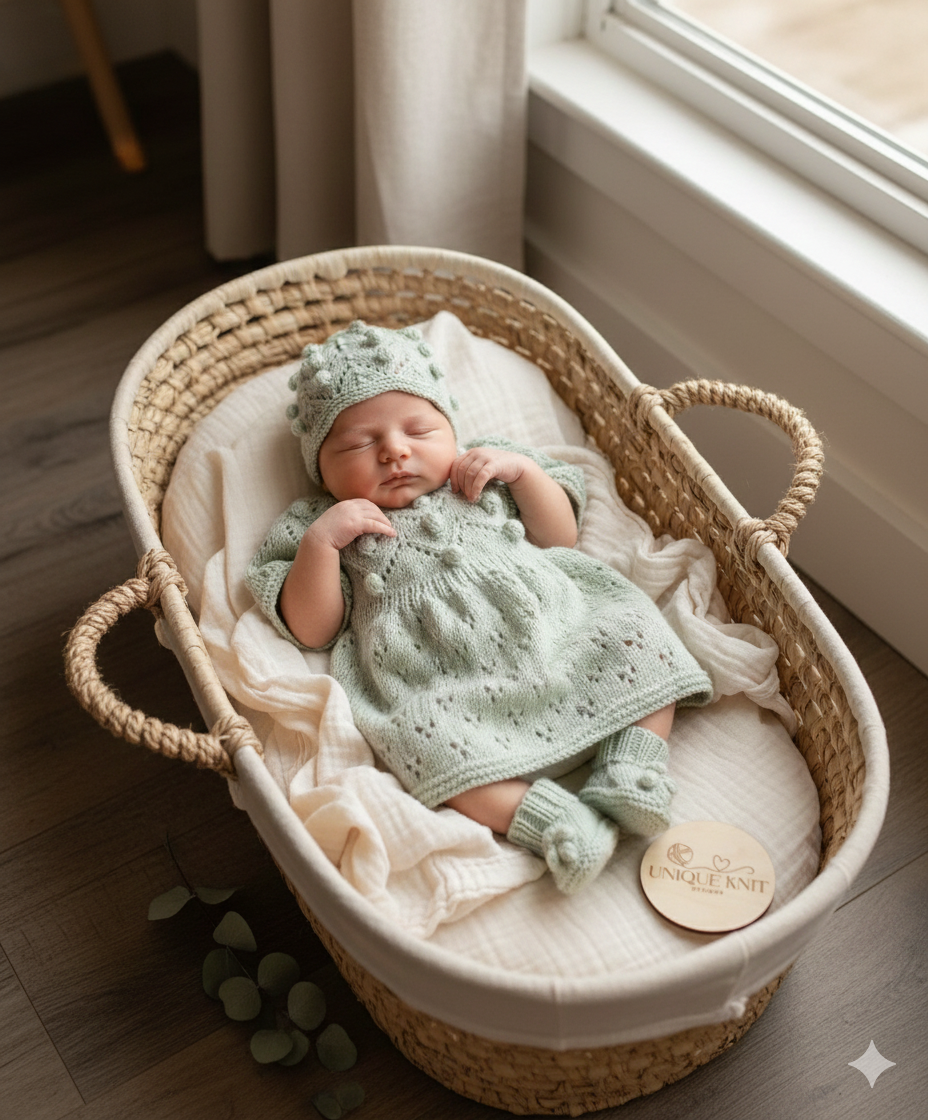 "Dewdrop” multi Piece Knitting pattern set for Reborn doll 16 -22” or 0-3 Month Old Baby