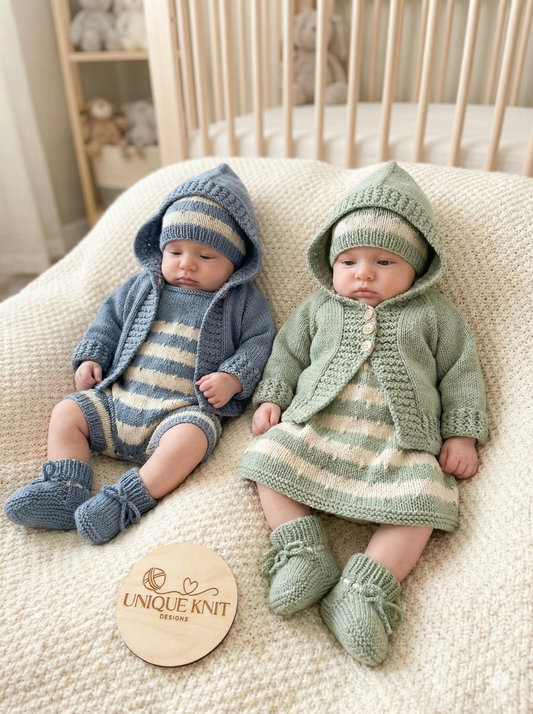 "Jack & Jill” Romper and Dress set Knitting pattern for Reborn doll 16 -22” or 0-3 Month Old Baby