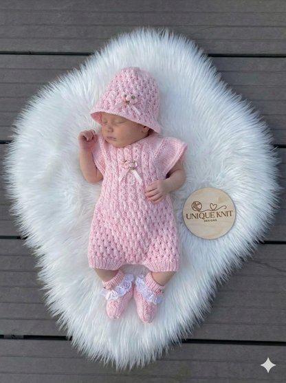 "Ruffle” Romper Knitting pattern for Reborn doll 16 -22” or 0-3 Month Old Baby