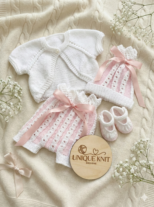 "Rosebud” Summer set Knitting pattern for Reborn doll 16 -22” or 0-3 Mth Old Baby