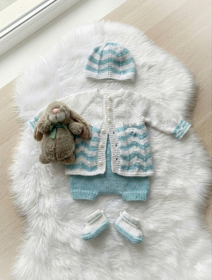 "Thistle” Top / Cardigan 4 piece set Knitting pattern for Reborn doll 16 -22” or 0-3 Mth Old Baby