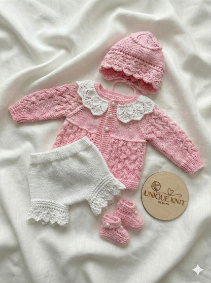 "Flower” Cardigan & Bloomers Knitting pattern set for Reborn doll 16 -22” or 0-3 Mth Old Baby
