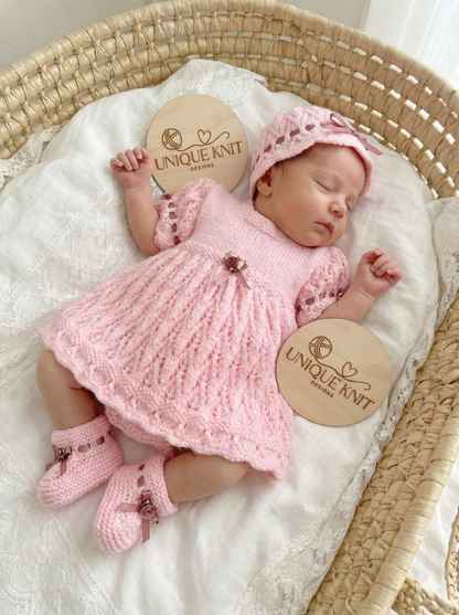 "Tulip” Dress Set Knitting pattern for Reborn doll 16 -22” or 0-3 Mth Old Baby