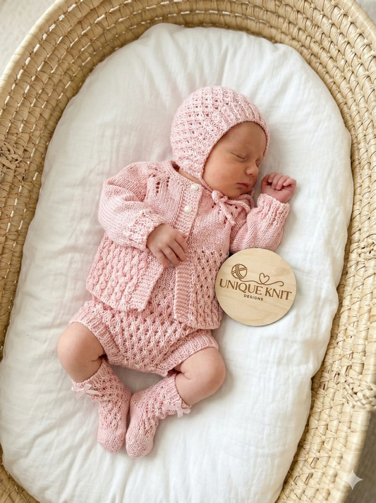 "Truffle” 4 Piece Set Knitting pattern for Reborn doll 16-22” or 0-3 Month Old Baby