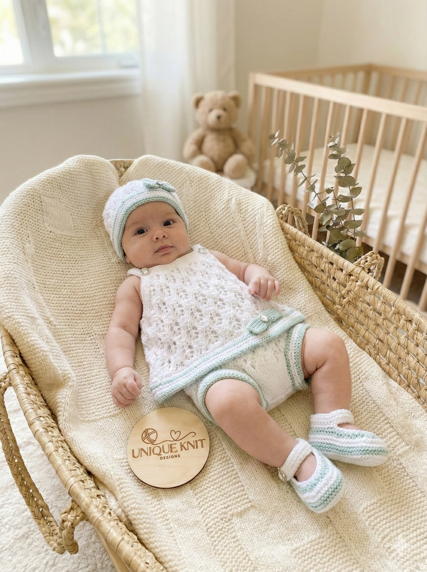 "Olive” 4 Piece Set Knitting pattern for Reborn doll 16-22” or 0-3 Month Old Baby